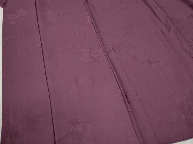 平和屋着物●上質な色無地　雲取り鹿の子京風景地紋　京紫色　正絹　逸品　CABB4497yc 平和屋着物○上質な色無地 雲取り鹿の子京風景地紋 京紫色