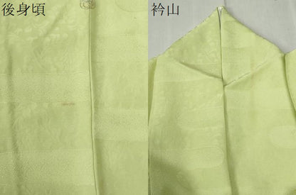 平和屋着物●上質な色無地　エ霞更紗花地紋　若菜色　正絹　逸品　CABB4498yc