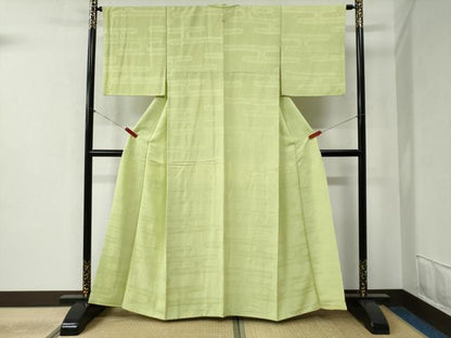 平和屋着物●上質な色無地　エ霞更紗花地紋　若菜色　正絹　逸品　CABB4498yc