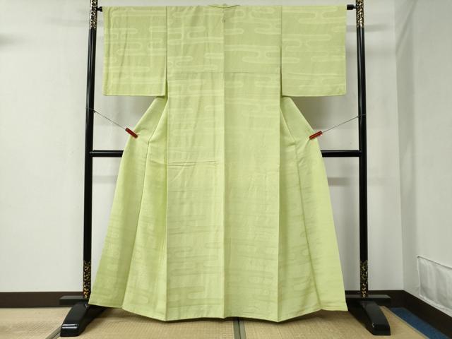 平和屋着物●上質な色無地　エ霞更紗花地紋　若菜色　正絹　逸品　CABB4498yc