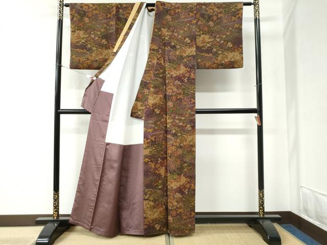 平和屋着物●友禅師・京の名工・伝統工芸士・樽本伊勢蔵　小紋　流水草花文　上代38万　ほていや扱い　反端付き　正絹　逸品　CABB4499yc