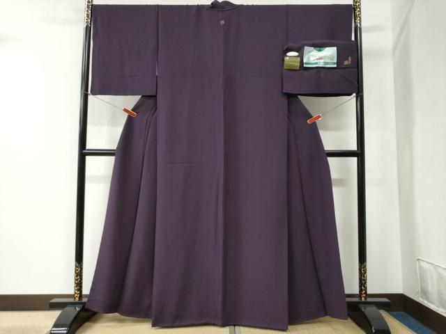 平和屋着物●上質な色無地　金泥染　琥珀　超堅牢染　深紫色　反端付き　正絹　逸品　CABB4500yc