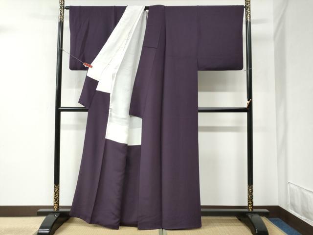 平和屋着物●上質な色無地　金泥染　琥珀　超堅牢染　深紫色　反端付き　正絹　逸品　CABB4500yc 平和屋着物○上質な色無地 金泥染 琥珀 超堅牢染 深紫色 反端付き 正絹