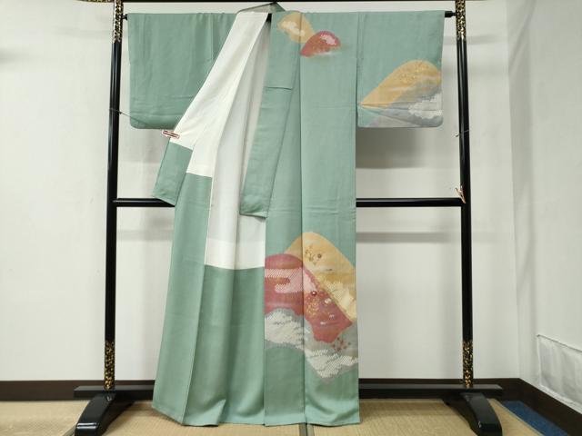 平和屋着物●訪問着　絞り　刺繍　遠山エ霞草花文　金彩　正絹　逸品　CABB4501yc 平和屋着物○訪問着 絞り 刺繍 遠山エ霞草花文 金彩 正絹 逸品
