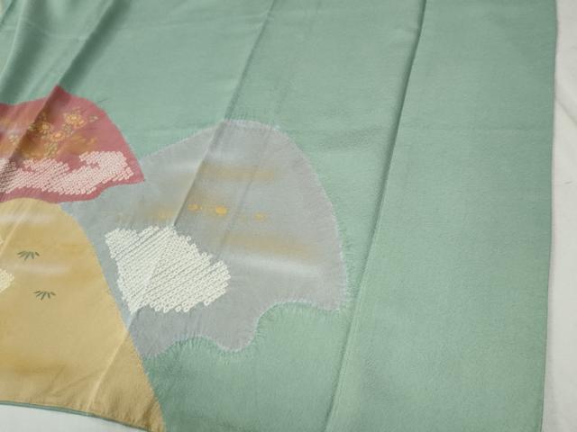 平和屋着物○訪問着 絞り 刺繍 遠山エ霞草花文 金彩 正絹 逸品