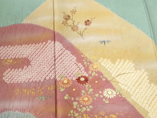 平和屋着物●訪問着　絞り　刺繍　遠山エ霞草花文　金彩　正絹　逸品　CABB4501yc 平和屋着物○訪問着 絞り 刺繍 遠山エ霞草花文 金彩 正絹 逸品
