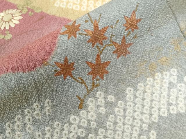 平和屋着物○訪問着 絞り 刺繍 遠山エ霞草花文 金彩 正絹 逸品