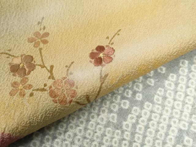 平和屋着物○訪問着 絞り 刺繍 遠山エ霞草花文 金彩 正絹 逸品