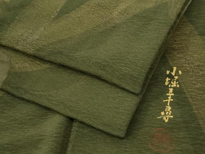 平和屋着物●小堀三千尋　小紋　手描き　緑茶染　菱文　正絹　逸品　CABB4504yc