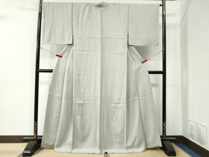 平和屋着物●上質な色無地　花唐草地紋　灰黄緑色　正絹　逸品　CABB4505yc