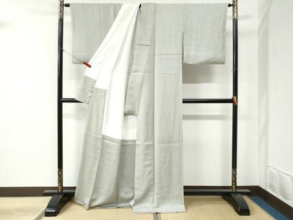 平和屋着物●上質な色無地　花唐草地紋　灰黄緑色　正絹　逸品　CABB4505yc