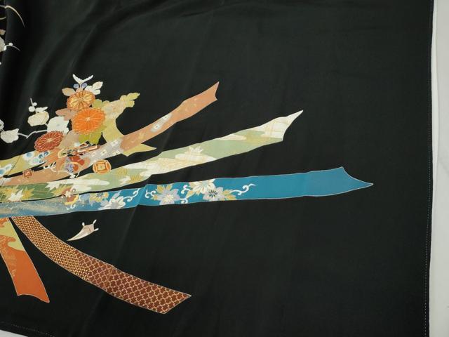 平和屋着物●創業460年・千總　黒留袖　駒刺繍　束ね熨斗宝尽くし花唐草文　金彩　三越扱い　正絹　逸品　CABB4512yc