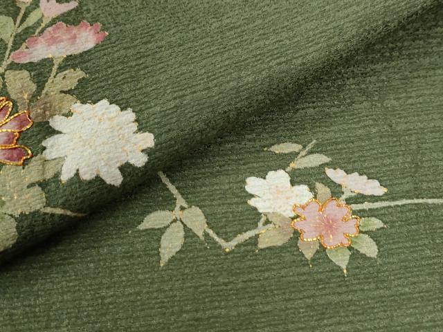 平和屋着物●訪問着　駒刺繍　枝花文　金彩　正絹　逸品　CABB4515yc 平和屋着物○訪問着 駒刺繍 枝花文 金彩 正絹 逸品 CABB4515yc