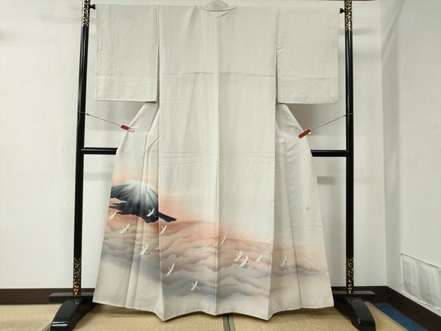 平和屋着物●近代日本画の巨匠 横山大観 じゅらく謹製 大観好み 富士山 飛鶴文 暈し染め 正絹 逸品 CABB4517yc