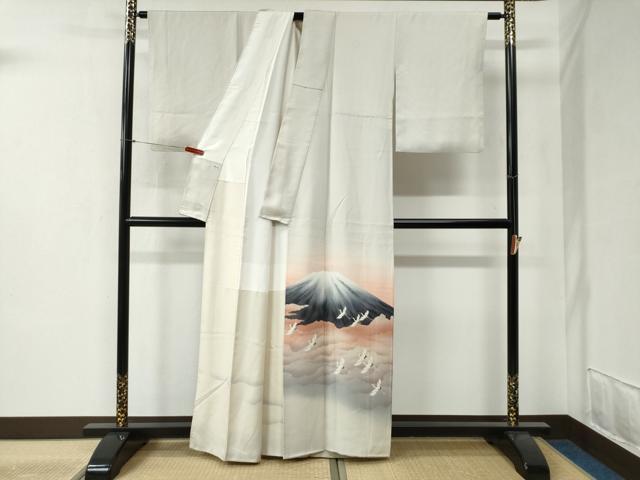 平和屋着物●近代日本画の巨匠 横山大観 じゅらく謹製 大観好み 富士山 飛鶴文 暈し染め 正絹 逸品 CABB4517yc