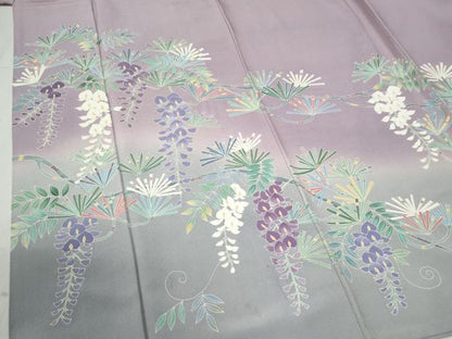 平和屋着物●訪問着 友禅 作家物 松葉枝垂れ花文 暈し染め 正絹 逸品 CABB4519yc