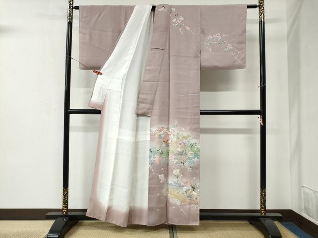 平和屋着物●訪問着 鴛鴦草花文 暈し染め 金彩 正絹 逸品 CABB4523yc
