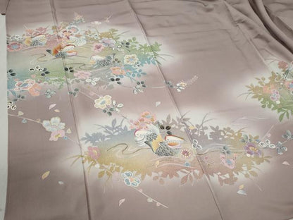 平和屋着物●訪問着 鴛鴦草花文 暈し染め 金彩 正絹 逸品 CABB4523yc