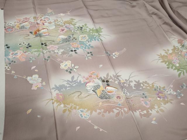 平和屋着物●訪問着 鴛鴦草花文 暈し染め 金彩 正絹 逸品 CABB4523yc