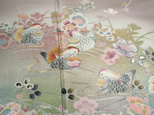平和屋着物●訪問着 鴛鴦草花文 暈し染め 金彩 正絹 逸品 CABB4523yc
