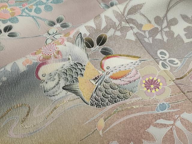平和屋着物●訪問着 鴛鴦草花文 暈し染め 金彩 正絹 逸品 CABB4523yc