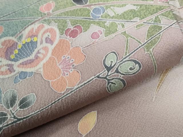平和屋着物●訪問着 鴛鴦草花文 暈し染め 金彩 正絹 逸品 CABB4523yc