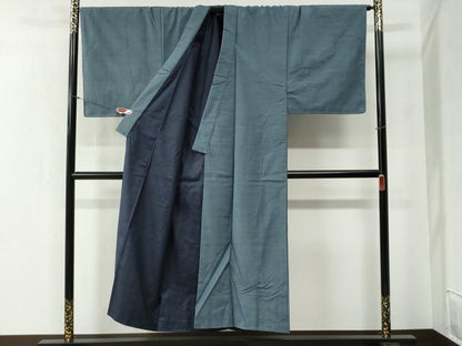 平和屋着物●男性　紬　アンサンブル　色無地　藍鼠色　キングサイズ　正絹　逸品　未使用　CABB4529yc