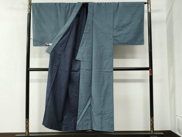 平和屋着物●男性　紬　アンサンブル　色無地　藍鼠色　キングサイズ　正絹　逸品　未使用　CABB4529yc