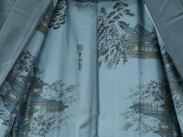 平和屋着物○男性 紬 アンサンブル 色無地 藍鼠色 キングサイズ 正絹 逸品