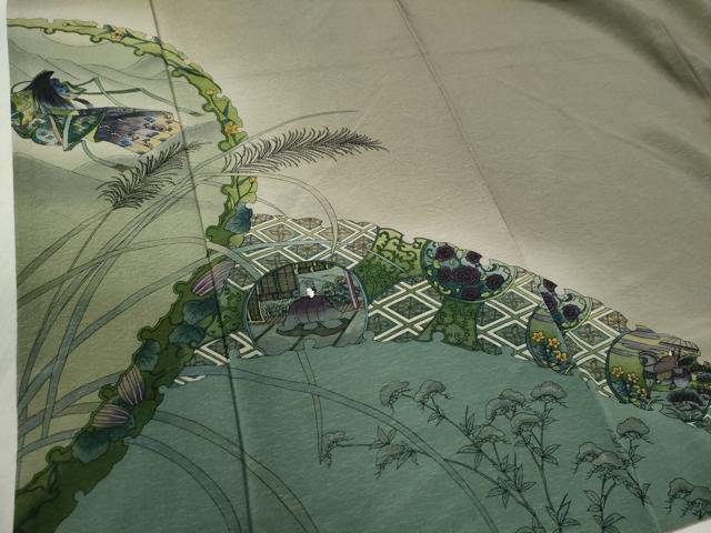 平和屋着物●訪問着 作家物 手描き 十二単 雪輪人物吉祥花文 暈し染め 正絹 逸品 CABB4532yc