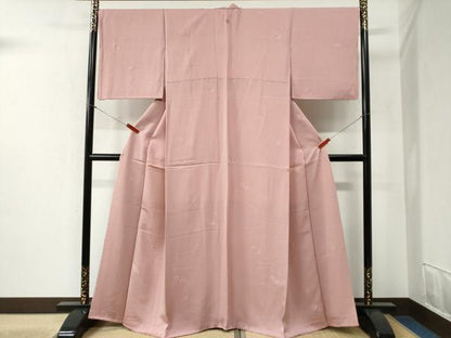 平和屋着物●上質な色無地 貝合わせ花地紋 珊瑚色 正絹 逸品 CABB4537yc
