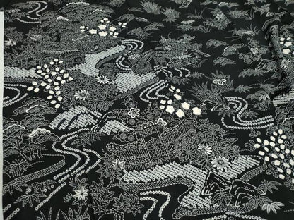 平和屋着物●訪問着 絞り 流水松竹梅風景花文 黒地 正絹 逸品 CABB4544yc