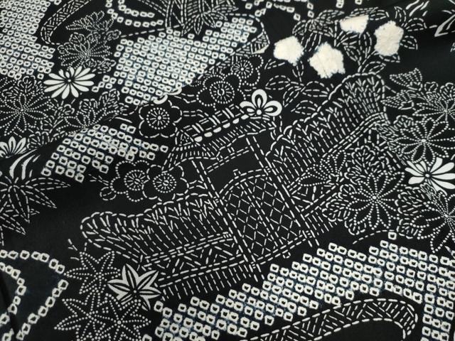平和屋着物●訪問着 絞り 流水松竹梅風景花文 黒地 正絹 逸品 CABB4544yc