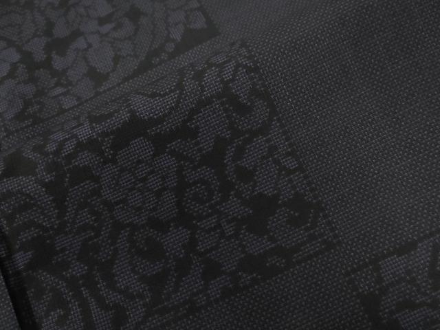 平和屋着物●本場大島紬 9マルキ 変わり市松更紗花唐草文 正絹 逸品 CABB4547yc