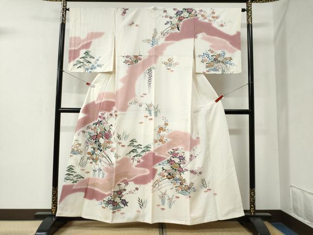 平和屋着物●訪問着 駒刺繍 霞花車文 暈し染め 金彩 正絹 逸品 CABB4548yc