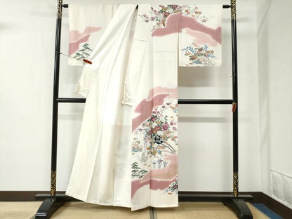 平和屋着物●訪問着 駒刺繍 霞花車文 暈し染め 金彩 正絹 逸品 CABB4548yc