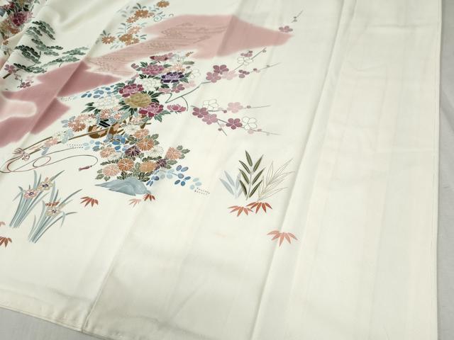 平和屋着物●訪問着 駒刺繍 霞花車文 暈し染め 金彩 正絹 逸品 CABB4548yc