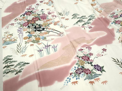 平和屋着物●訪問着 駒刺繍 霞花車文 暈し染め 金彩 正絹 逸品 CABB4548yc