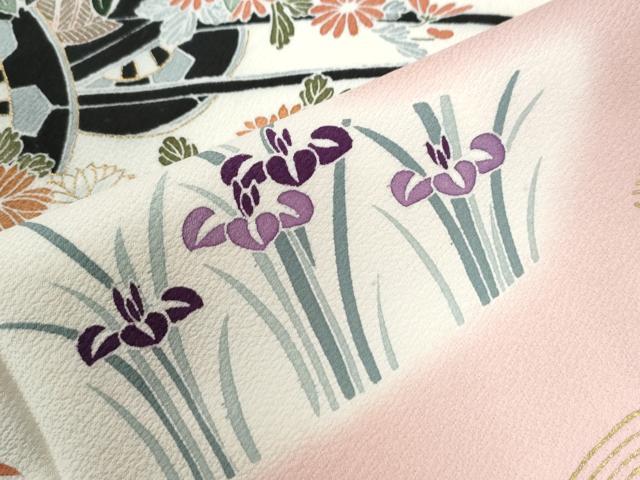平和屋着物●訪問着 駒刺繍 霞花車文 暈し染め 金彩 正絹 逸品 CABB4548yc
