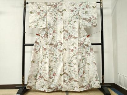 平和屋着物●本場染大島紬 手描き 吉祥草花文 正絹 逸品 CABB4551yc