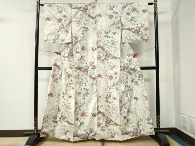 平和屋着物●本場染大島紬 手描き 吉祥草花文 正絹 逸品 CABB4551yc