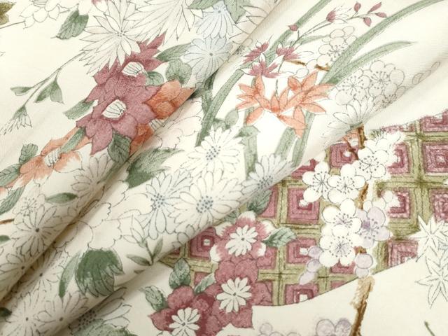 平和屋着物●本場染大島紬 手描き 吉祥草花文 正絹 逸品 CABB4551yc