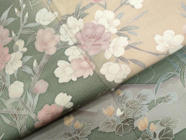 平和屋着物●十日町友禅作家 松雨 訪問着 鷺草花文 暈し染め 正絹 逸品 CABB4555yc