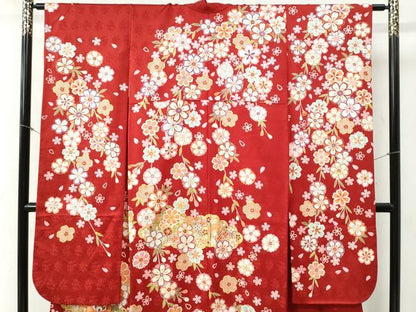 平和屋着物●豪華振袖 雲取り牡丹花文 ラメ糸 金彩 正絹 逸品 CABB4557yc