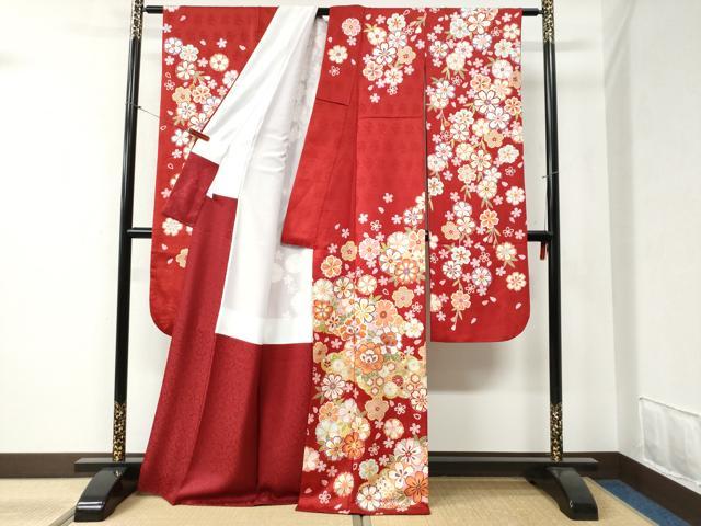 平和屋着物●豪華振袖 雲取り牡丹花文 ラメ糸 金彩 正絹 逸品 CABB4557yc