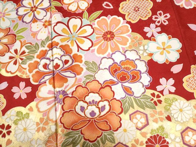 平和屋着物●豪華振袖 雲取り牡丹花文 ラメ糸 金彩 正絹 逸品 CABB4557yc