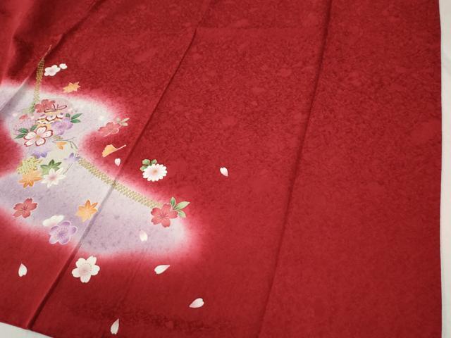 平和屋着物●豪華振袖 駒刺繍 雪輪毬舞花文 暈し染め 金彩 正絹 逸品 CABB4558yc