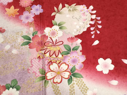 平和屋着物●豪華振袖 駒刺繍 雪輪毬舞花文 暈し染め 金彩 正絹 逸品 CABB4558yc