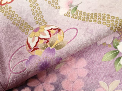 平和屋着物●豪華振袖 駒刺繍 雪輪毬舞花文 暈し染め 金彩 正絹 逸品 CABB4558yc
