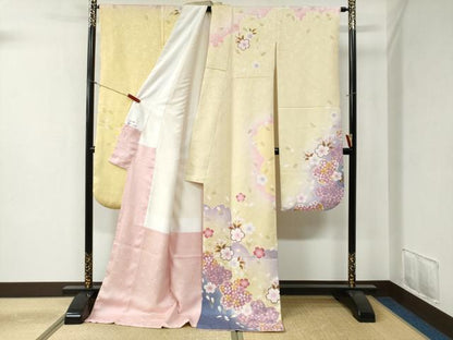 平和屋着物●豪華振袖 舞桜文 暈し染め 金彩 正絹 逸品 CABB4559yc